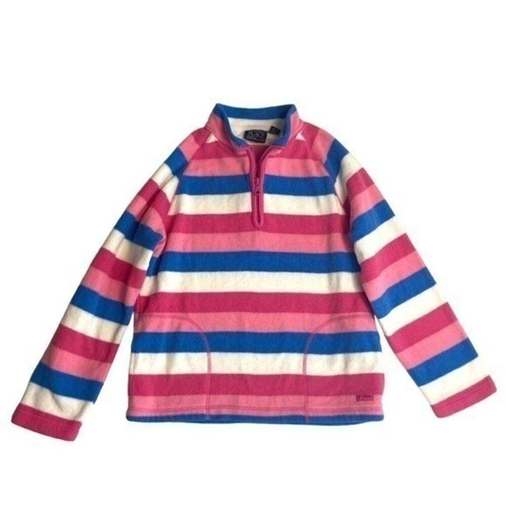 Fleece Striped Pullover Girls Size 14 pink blue white stripes